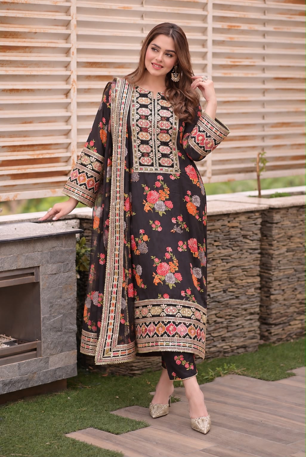 ANEELA’s PURE SILK WITH 4 side Lace Ready to Wear SILK DUPATTA