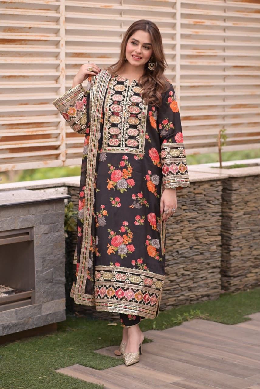 ANEELA’s PURE SILK WITH 4 side Lace Ready to Wear SILK DUPATTA