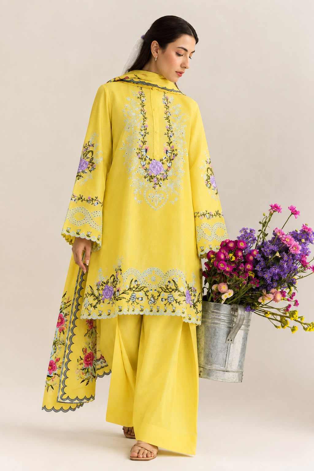 ANEELA’s  PURE SILK WITH 4 side Lace Ready to Wear SILK DUPATTA
