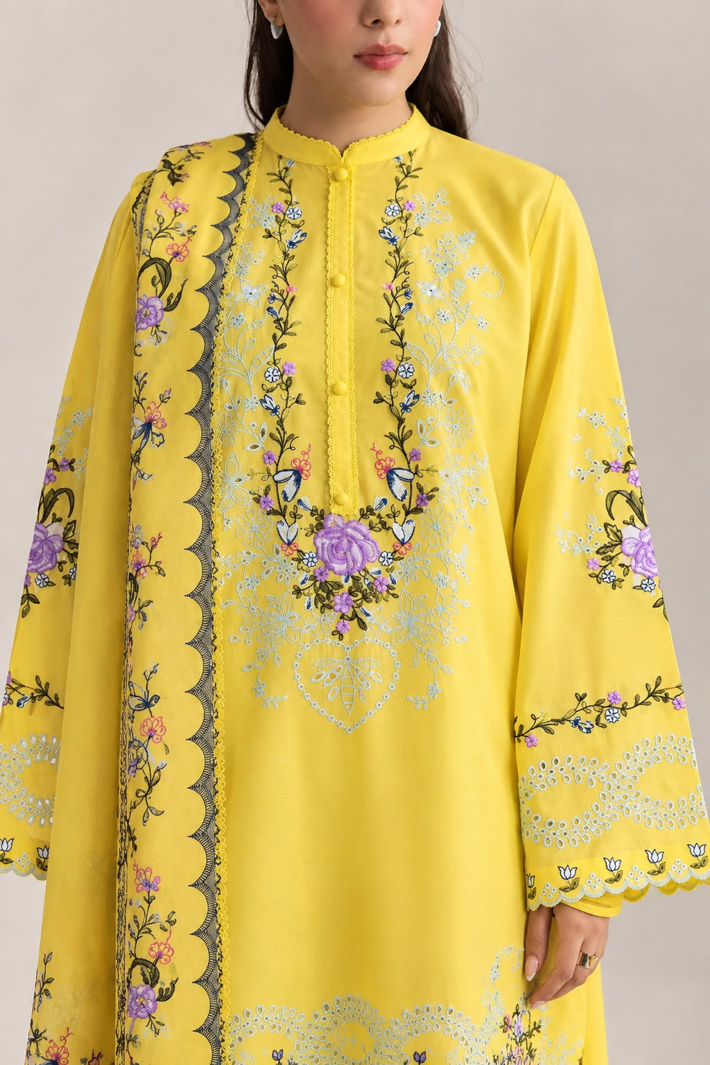 ANEELA’s  PURE SILK WITH 4 side Lace Ready to Wear SILK DUPATTA