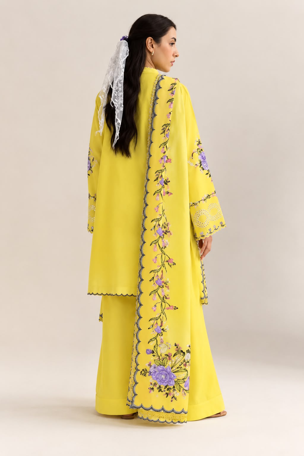 ANEELA’s  PURE SILK WITH 4 side Lace Ready to Wear SILK DUPATTA